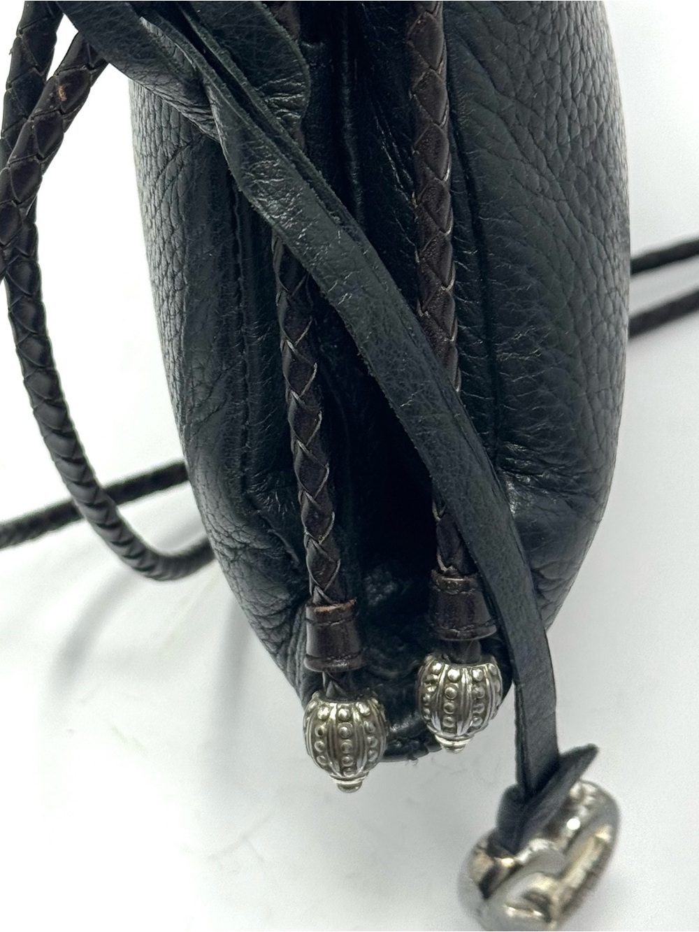 Vintage Brighton Black Brown Leather Crossbody Purse Silver Heart Charm - Picture 5 of 14